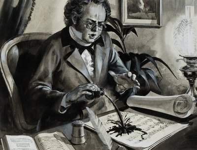 Portrét Franze Schuberta (kvaš na papíře) od Andrew Howat