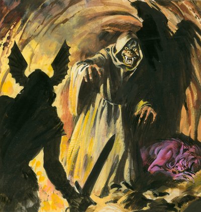 Scéna z Beowulfa (kvaš na papíře) od Andrew Howat