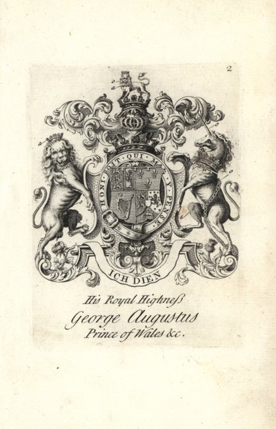 Erb a erb Jeho královské Výsosti George Augusta, prince z Walesu, pozdějšího anglického krále Jiřího II od Andrew Johnston