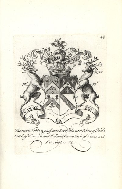 Erb a erb lorda Edwarda Henryho Riche, 7. hraběte z Warwicku a Holandska, barona RIcha z Leeze a Kensingtonu od Andrew Johnston