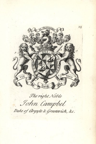 Erb a erb pravého šlechtice Johna Campbella, 2. vévody z Argyllu a Greenwiche, od Andrew Johnston