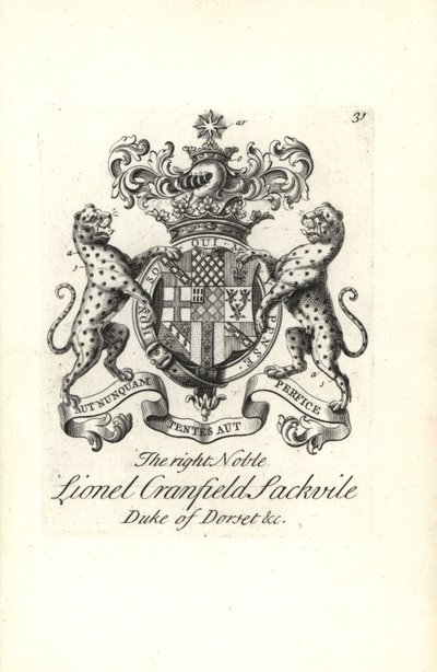 Erb a erb pravého šlechtice Lionela Cranfielda Sackville, vévody z Dorsetu od Andrew Johnston