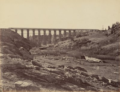 Deska 7. Most přes Dale Creek, celkový pohled,1869 (foto) od Andrew Joseph Russell