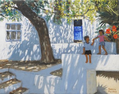 Modré dveře, Mykonos, Řecko, 2024 (olej na plátně) od Andrew Macara