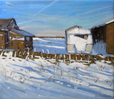 Karavana a husy, Derbyshire, 2011 (olej na plátně) od Andrew Macara