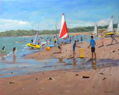 Kriket a červená a bílá plachta, Abersoch, 2011 od Andrew Macara