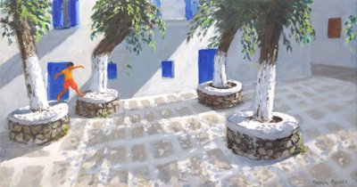 Four Trees, Mykonos Town, 2022 (öljy kankaalle) od Andrew Macara