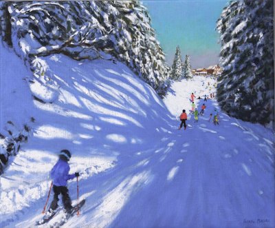 Lyžování, Samoens, Grand Massif, Francie, 2021 (olej na plátně) od Andrew Macara