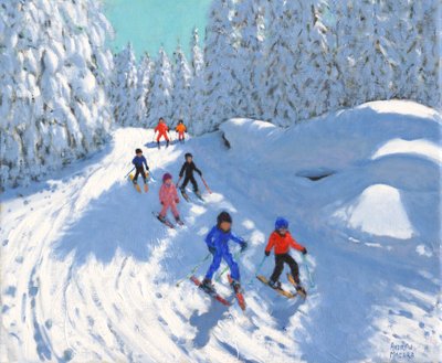 Lyžování po stezce, Courchevel, 2018, (olej na plátně) od Andrew Macara