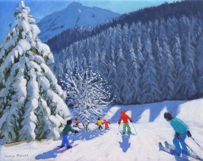 Zasněžené stromy, La Clusaz, Francie, 2015, (olej na plátně) od Andrew Macara