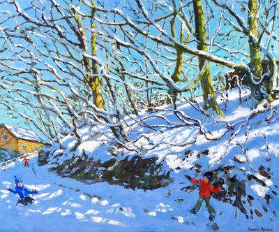 Snowballing, Upper Hulme, Staffordshire, 2020, (olej na plátně) od Andrew Macara