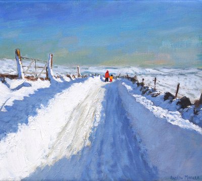 Zasněžená silnice, Derbyshire Peak District, 2019, (olej na plátně) od Andrew Macara