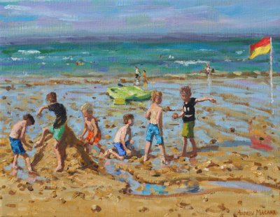 Hrad z písku, Wells-next -the- sea, Norfolk, 2019, (olej na plátně) od Andrew Macara