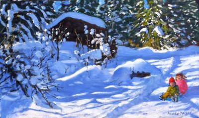 Dva na saních, Orchard, Morzine, (olej na plátně) od Andrew Macara