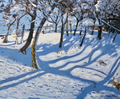 Winter Ladmanlow, Buxton, Derbyshire, 2010, (olej na plátně) od Andrew Macara