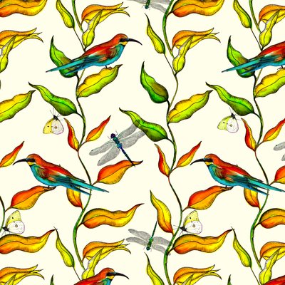 Bee Eaters, 2017, akvarel a inkoust od Andrew Watson