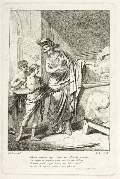 Minerva učí mladého umělce, ilustrace pro Catalog historique du Cabinet od Mariette od Ange Laurent de Lalive de Jully