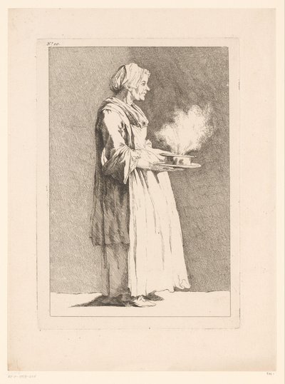 Karikatura ženy s jídlem Karikatury podle J. Salyho (název série) Recueil de caricatures dessinées Par J. Saly et Gravées par A.L. DeLalive D.J. (název seriálu) od Ange Laurent de, marquis de Rémoville Lalive