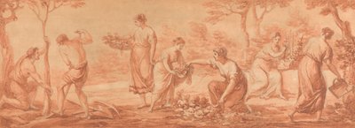 Vlys: Muži pěstují stromy, ženy shromažďují květy a zalévání květin od Angelica Kauffmann