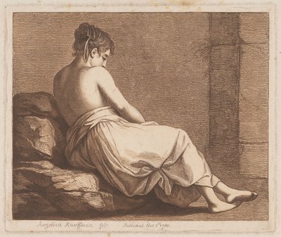 Žena sedící na kamenech od Angelica Kauffmann