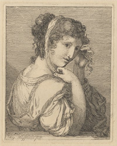 Žena upravující stužku ve vlasech od Angelica Kauffmann