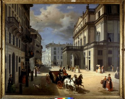 Reprezentace náměstí Plaza de la Scala v Miláně od Angela Inganniho. 19. století. Brera Art Gallery, Milán. od Angelo Inganni