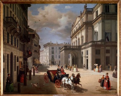 Pohled na náměstí Teatro alla Scala, Milán od Angelo Inganni