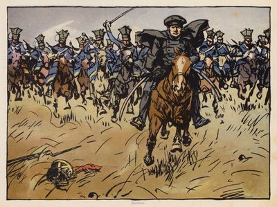 Pruský polní maršál Gneisenau v čele jezdeckého útoku (chromolit) od Angelo Jank