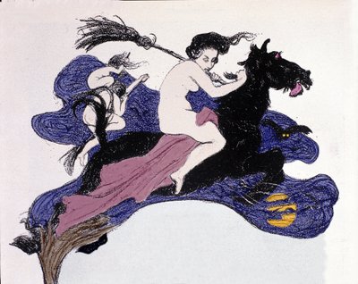 Čarodějnice pohybující se ve vzduchu. Ilustrace Angelo Jank (1868-1940) pro Jugend od Angelo Jank