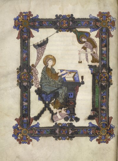 Přidat 34890 f.10v St. Matthew, Winchester School, c.1020 (vellum) od Anglo Saxon