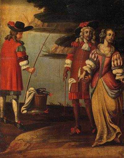 Čtyřnásobná oboustranná obrazovka, cca 1700 (malované plátno a kůže) (detail 3248382) od Anglo Flemish School