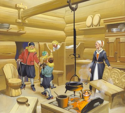 Norský domov ze 17. století (kvaš na papíře) od Angus McBride