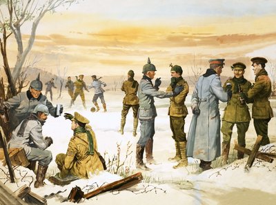 Britští a němečtí vojáci drží vánoční příměří během Velké války od Angus McBride
