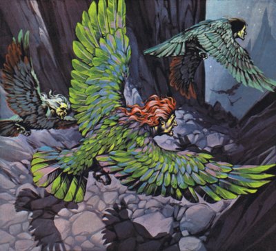 Harpyje (barevná litografie) od Angus McBride