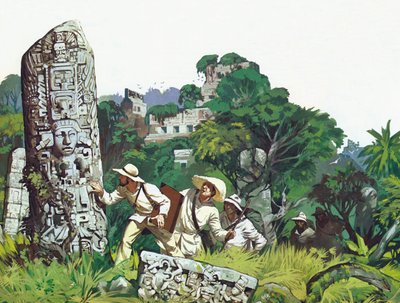 Ztracená města v džungli Střední Ameriky (barevná litografie) od Angus McBride