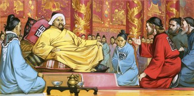 Marco Polo na dvoře Kublajchána, 20. století (kvaš na papíře) od Angus McBride