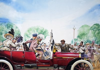 Vypuknutí první světové války, ilustrace z knihy "Velké události světových dějin" (kvaš na papíře) od Angus McBride