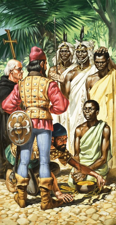 Portugalští průzkumníci, kteří dorazili na Kapverdy a k řece Gambii, našli domorodce ochotné obchodovat se zlatem. od Angus McBride