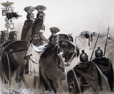 Římští vojáci po bitvě (kvaš na papíře) od Angus McBride