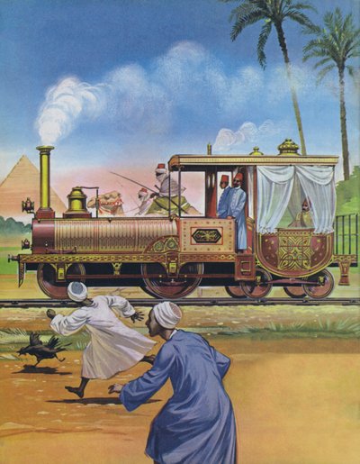 Egyptský chediv si v roce 1862 nechal v Anglii postavit motor a kočár (barevná litografie) od Angus McBride