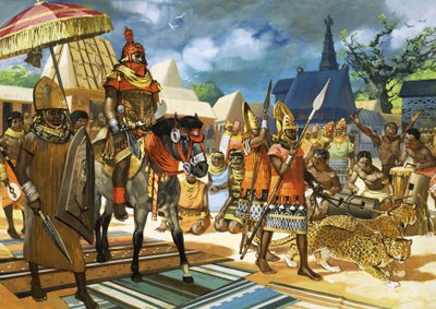 Oba neboli král Beninu, západní Afrika, asi 1550 (kvaš na papíře) od Angus McBride