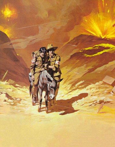 Muž s oslem, John Simpson (barevná litografie) od Angus McBride