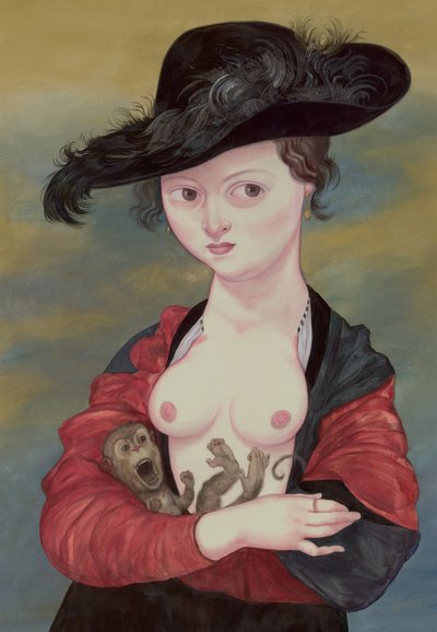 Portrét dámy s titi, 2016 (akrylová barva na ilustrační tabuli) od Anita Kunz