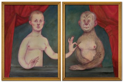 Simia a jedna z jejích sester, 2018 (akrylová barva na ilustrační tabuli) od Anita Kunz