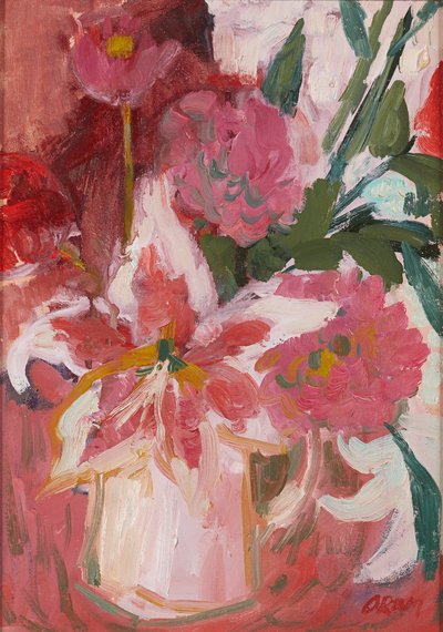 Pink Still-Life (olej na palubě) od Ann Oram