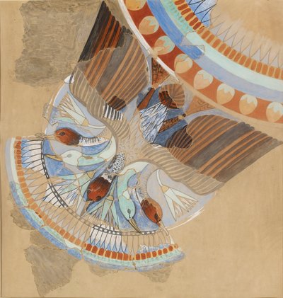 Kopie nástěnné malby, dům, Amarna, kořist hus, 20. století od Anna