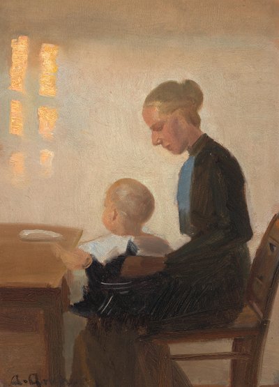 Interiér s matkou a dítětem. od Anna Ancher