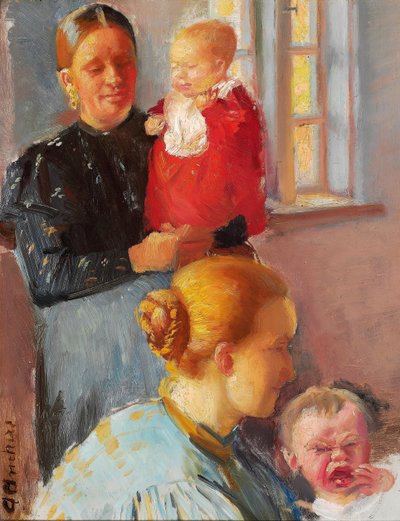 Dvě mladé matky s malými dětmi. Studie "Očkování". od Anna Ancher