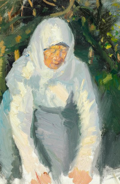 Žena ze Skagenu s bílým šátkem. od Anna Ancher