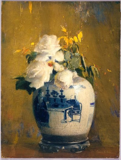 Bílé růže, před rokem 1922 (neprůhledný akvarel, grafit, stopy pastelu a stopy průhledného akvarelu na krémovém, středně silném, mírně strukturovaném vliesovém papíře na dřevovláknitém kartonu) od Anna S. Fisher